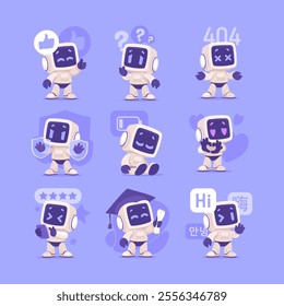 Robot Character as Smart Android Assistant Machine Vector Illustration Set