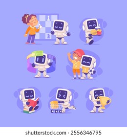 Robot Character as Smart Android Assistant Machine Vector Illustration Set