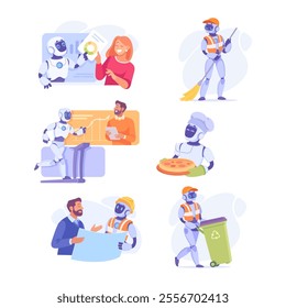 Robot Character as Smart Android Assistant Machine Vector Illustration Set