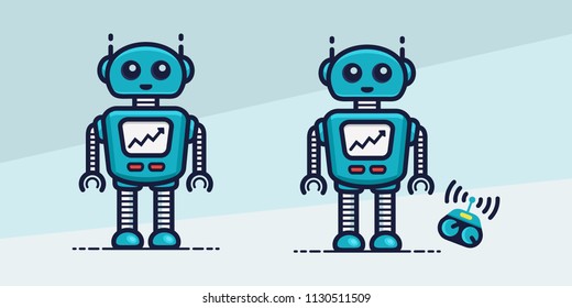 Robot character. Technology, future, futuristic modern concept of robot. Cartoon vector illustration. Remote сontrol robot. 