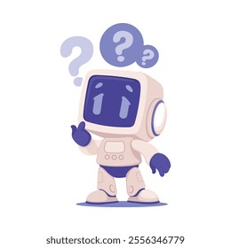 Robot Character Thinking as Smart Android Assistant Machine Vector Illustration