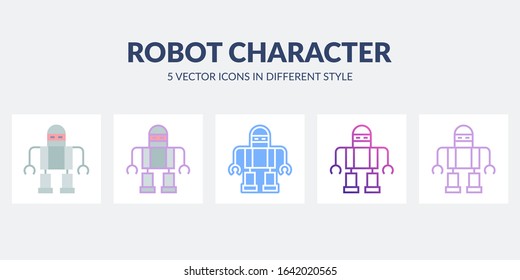 Robot character vector icon in different styles. Android pictogram.