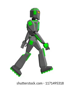 Robot character walking. Isolated on white background. 3d Vector illustration. Side view.