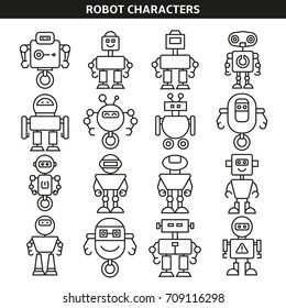 robot characters icons line style