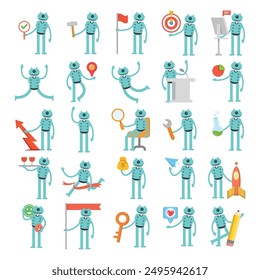 robot characters set in virous poses illustration