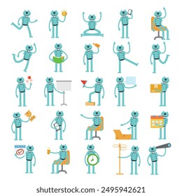 robot characters set in virous poses illustration