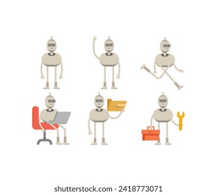 robot characters in various poses vector illustration