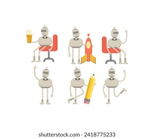 robot characters in various poses vector illustration