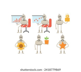 robot characters in various poses vector illustration