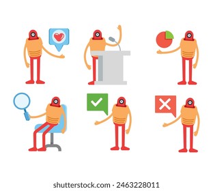 robot characters in various poses vector illustration
