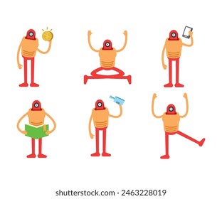 robot characters in various poses vector illustration