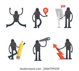 personajes robot en varias poses Ilustración vectorial