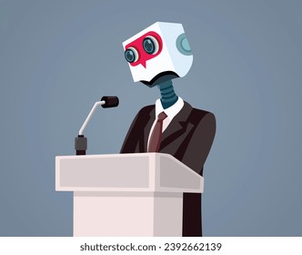 
Robot in Charge Talking on a Podium Vector Conceptual Illustration
Politician replaced by artificial intelligence being in leadership positions 
