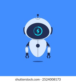 Robot charging. Vector illustration on blue background for tech-themed designs, AI concepts, and futuristic energy related projects