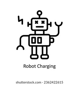 Robot Charging vector  outline Icon Design illustration. Artificial intelligence Symbol on White background EPS 10 File
