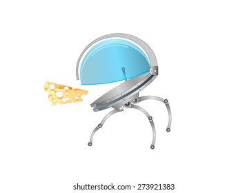 Robot chasing cheese vector illustration