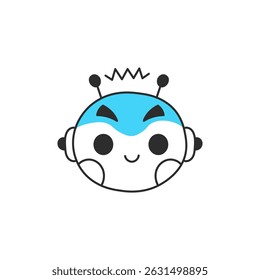 Robot Chat Bot with Antennas. AI Character face with expressive eyebrows for artificial intelligence brands and interface. Doodle vector illustration