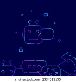 Robot, chat bot gradient line vector icon, simple illustration on a dark blue background, support connection related bottom border.