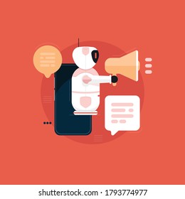 robot with chat bot marketing concept