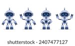 Robot, chat bot neural network, AI servers and robots technology. Set of cute robot ai character.
