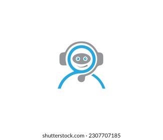 Concepto De Diseño Del Logotipo Del Servicio De Soporte De Robot Chat. Ilustración de vectores de estilo plano con caracteres de robot de charla.