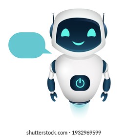 Robot chat bot speak and smiles with bubble. Vector isolated Illustration