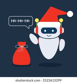 Robô bate-papo bot deseja Feliz Ano Novo e Natal. Gerador de conteúdo de tecnologia e IA. Atendimento ao cliente.