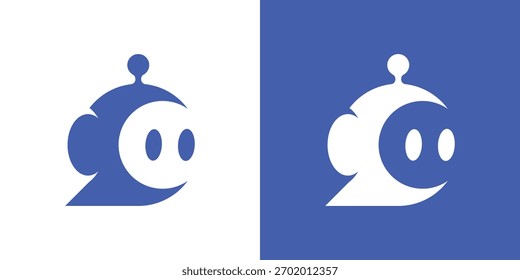 Logotipo de bate-papo de robô.  Um design com duplo significado que combina um robô e uma bolha de bate-papo, simbolizando a comunicação, a tecnologia e a interação inteligente da IA