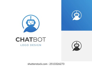 Robot chat logo icon design with dialogue concept. Chat Bot sign for support service concept. Chatbot character flat style