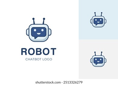 Robot chat logo icon design with dialogue concept. Chat Bot sign for support service concept. Chatbot character flat style