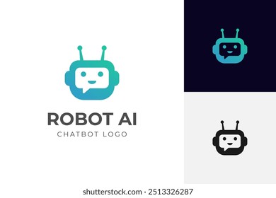 Design de ícone de logotipo de bate-papo robô com conceito de diálogo. Sinal de inicialização de bate-papo para conceito de serviço de suporte. Estilo plano de caracteres Chatbot