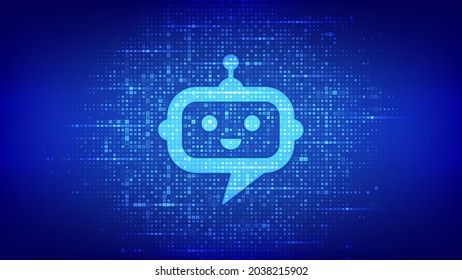 Robot chatbot head icon sign made with binary code. Chatbot assistant application. AI concept. Digital binary data and streaming digital code. Matrix background with digits 1.0. Vector Illustration.