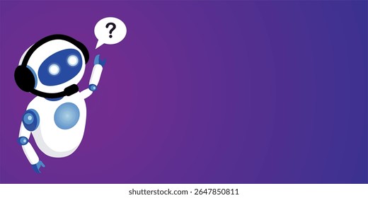 Robot chatbot con auriculares respondiendo preguntas de Asistencia diseño plano