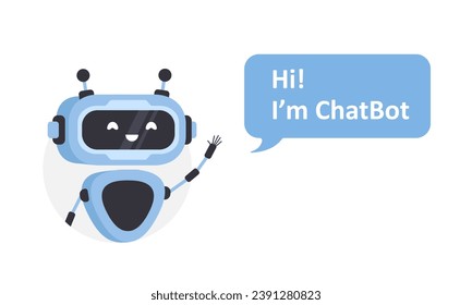 Robot chatbot icon. Online communication concept. AI assistant support. Artificial intelligence technology. Vector illustration in flat cartoon style.