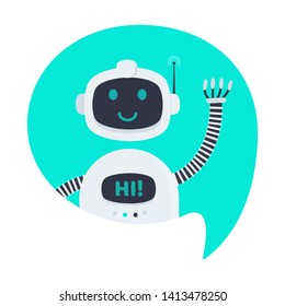 Robot chatbot icon sign flat style design vector illustration isolated on white background. Cute AI bot helper mascot character concept symbol business assistant.