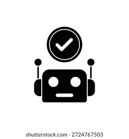 Robô com ícone de marca de seleção que representa a automação de IA verificada