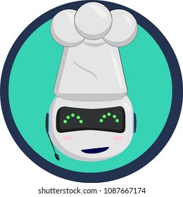 robot chef in the cap  green icon, funny robot in icon, smiles, Chatbot icon concept, accepting orders, food concept