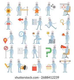 robot chef characters in different poses illustration