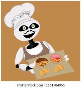Robot chef cook. Vector illustration on the theme of robotics and high technology.
