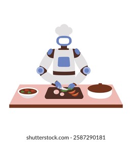 Robot chef cutting vegetables, illustration in flat style 
