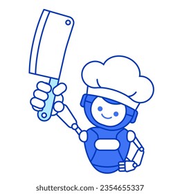 Robot chef holding knife vector illustration. Robot chef mascot illustration
