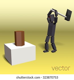 Robot chopping wood. Vector illustration.