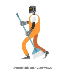 Limpiador robot aislado. El Cyborg janitor del futuro. Ilustración del vector