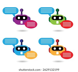 Robot Client Support Assistant Talking with Speech Bubbles. Ai technology and robotics concept vector art