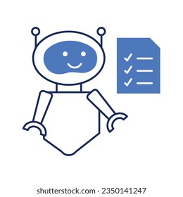 Robot with Clipboard Icon.Robot Holding Clipboard Icon. Clipboard with Robot Icon. Automated Clipboard Icon. Vector Editable.