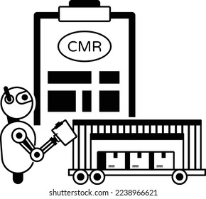 Robot with CMR document concept, Road Transport mode vector icon design, Warehouse automation symbol, Industrial revolution sign, Shipping and Logistics stock illustration 
