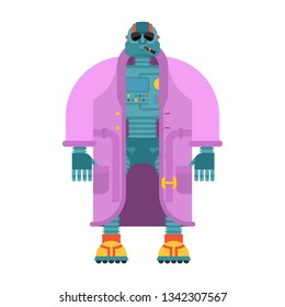 Robot in Coat isolated. Cyborg topcoat. Fashion robot Vector illustration