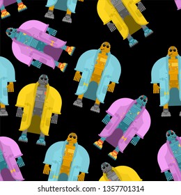 Robot in Coat pattern seamless. Cyborg topcoat background. Fashion robot Vector illustration