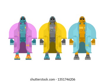 Robot in Coat set. Cyborg topcoat. Fashion robot Vector illustration