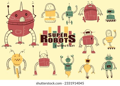 robot collection hand draw for kids